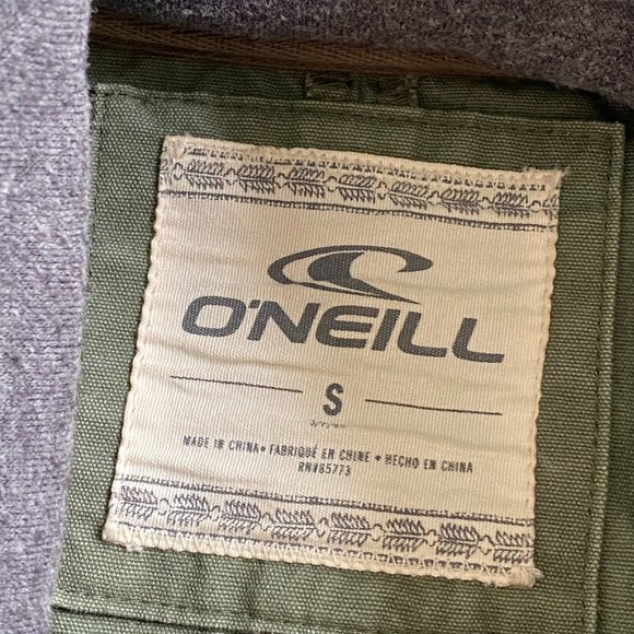 ♥ O'Neill Olive Green Cargo Jacket with Gray Sleeves SMALL - K - Picture 6 of 8
